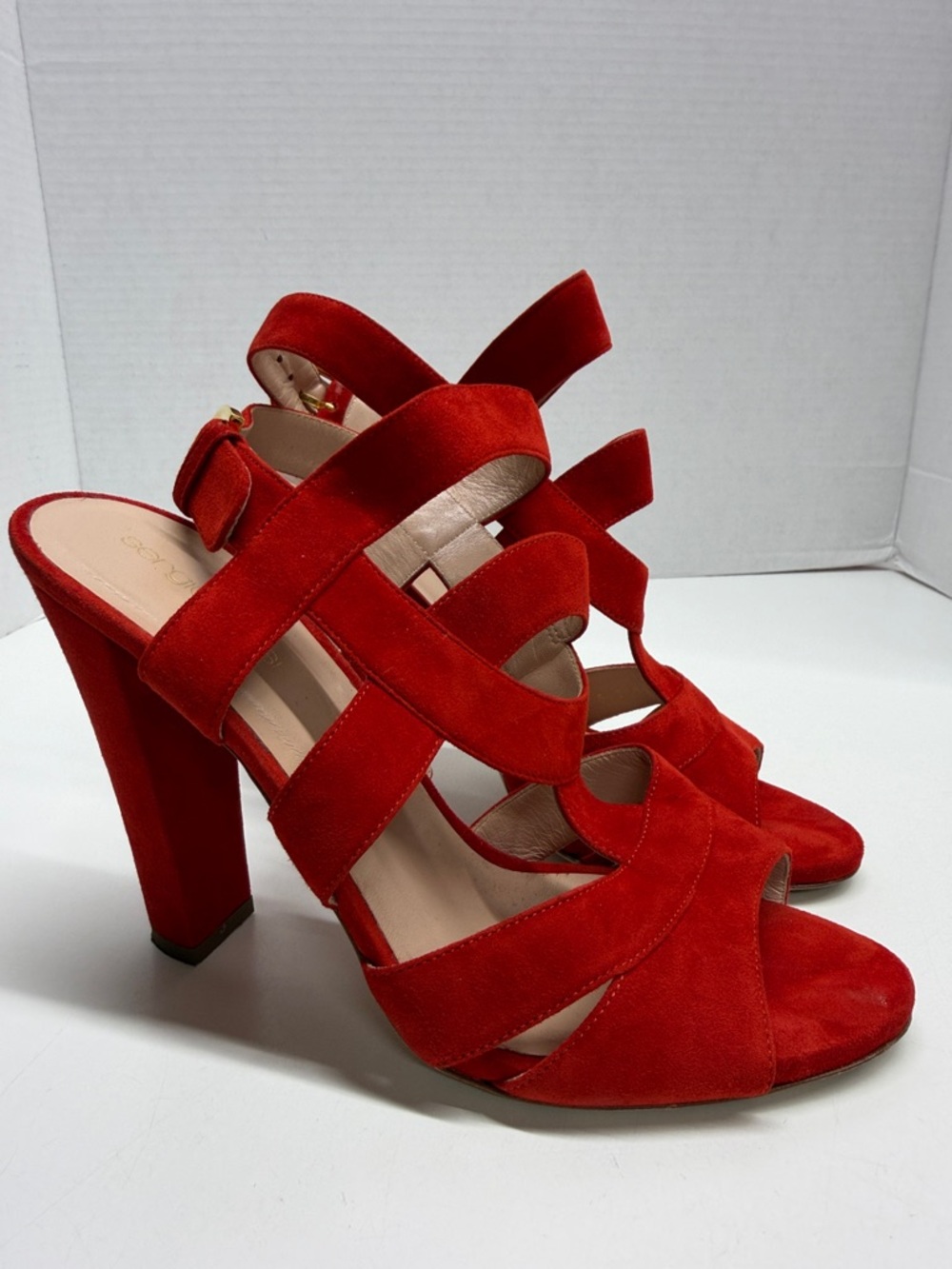 Sergio Rossi Heels High Heeled Shoes Suede Strappy Open Toe Adjustable Red 9.5 - Picture 2 of 8